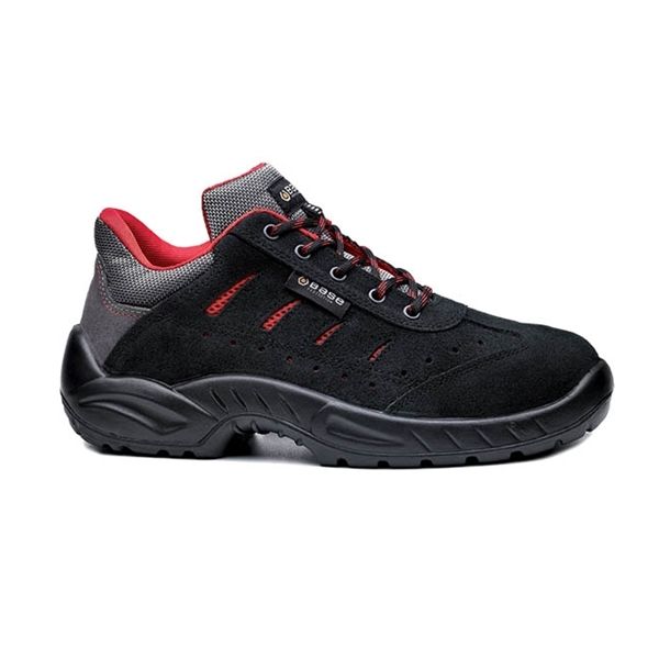 BASE - Δερμάτινα Παπούτσια Εργασίας TOLEDO S1P SRC Μαύρο/Κόκκινο No.40