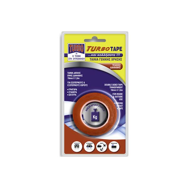 TURBO - Turbo-Tape Διπλής Όψεως 19mmΧ10m Διαφανής Blister