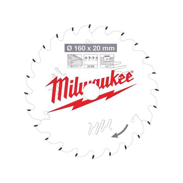 MILWAUKEE - 160mm Δίσκος Ξύλου για δισκοπροίονα χειρός (24 δόντια)