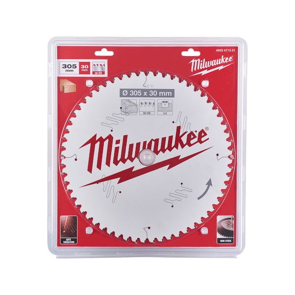 MILWAUKEE - 305mm Δίσκος Κοπής ξύλου 60 δόντια 30mm τρύπα 