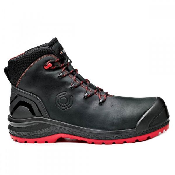 BASE - Δερμάτινα Παπούτσια Εργασίας BE-UNIFORM TOP S3 HRO CI HI SRC Μαύρο/Κόκκινο Νο.41
