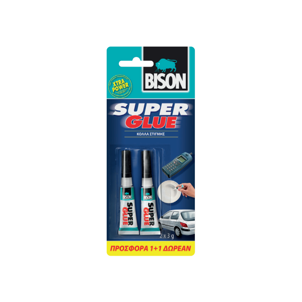 BISON - Super Glue Ρευστή - Σωληνάριο 3gr + 3gr ΔΩΡΟ σε blister