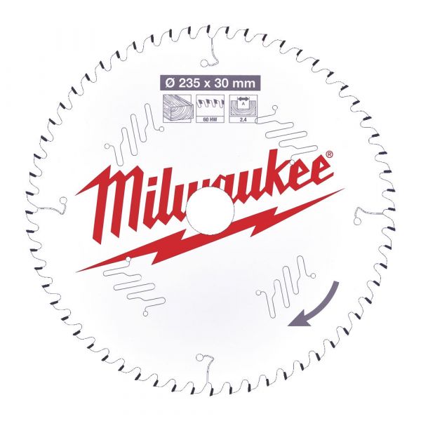 MILWAUKEE - 235mm Δίσκος Ξύλου για δισκοπροίονα χειρός (60 δόντια/Καθαρές Κοπές)