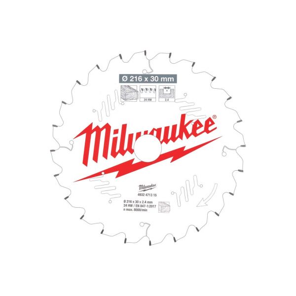 MILWAUKEE - 216mm Δίσκος Ξύλου για επαναφορτιζόμενα δισκοπροίονα χειρός (24 δόντια)