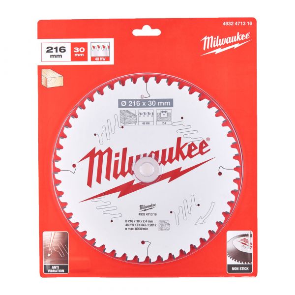 MILWAUKEE - 216mm Δίσκος Ξύλου για επαναφορτιζόμενα δισκοπροίονα χειρός (48 δόντια)