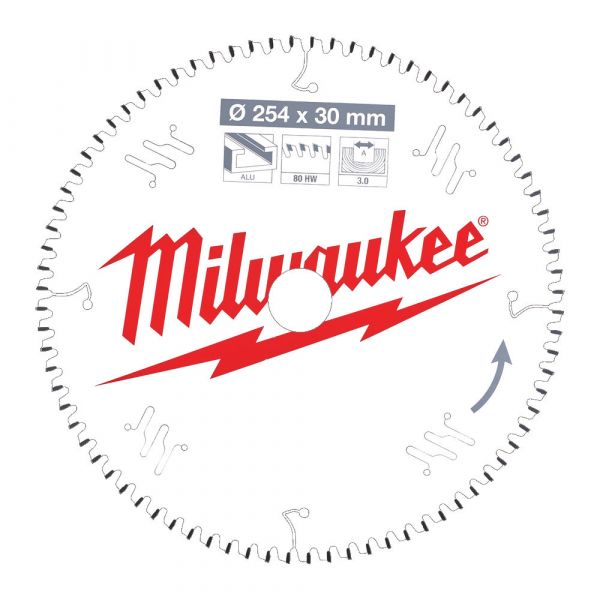 MILWAUKEE - 254mm Αλουμινίου για επαναφορτιζόμενα δισκοπροίονα χειρός (80 δόντια)
