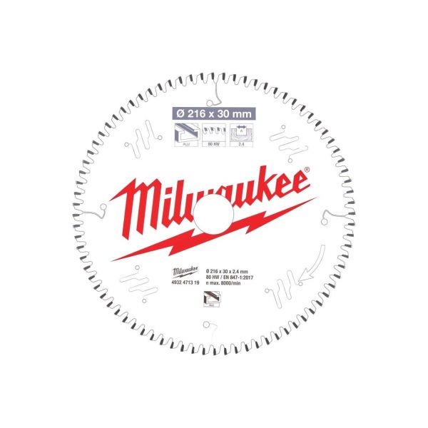 MILWAUKEE - 216mm Δίσκος Αλουμινίου για επαναφορτιζόμενα δισκοπροίονα χειρός (80 δόντια)