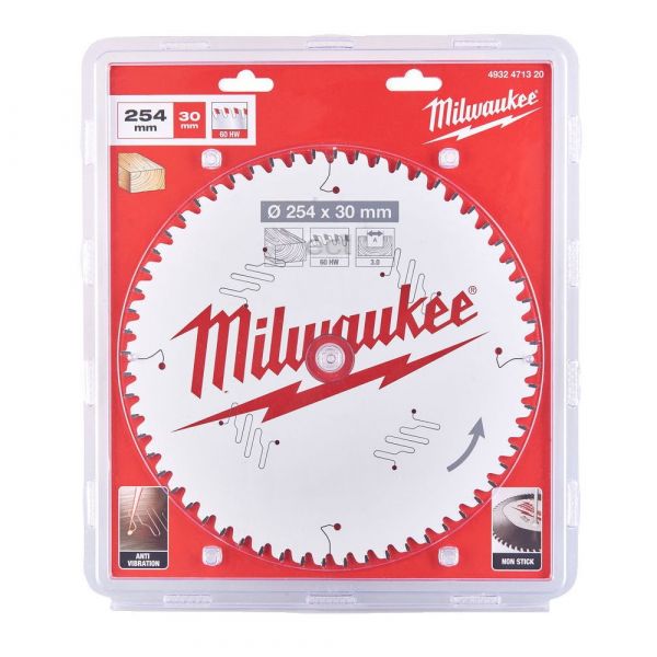 MILWAUKEE - 254mm Δίσκος Ξύλου για επαναφορτιζόμενα δισκοπροίονα χειρός (60 δόντια)
