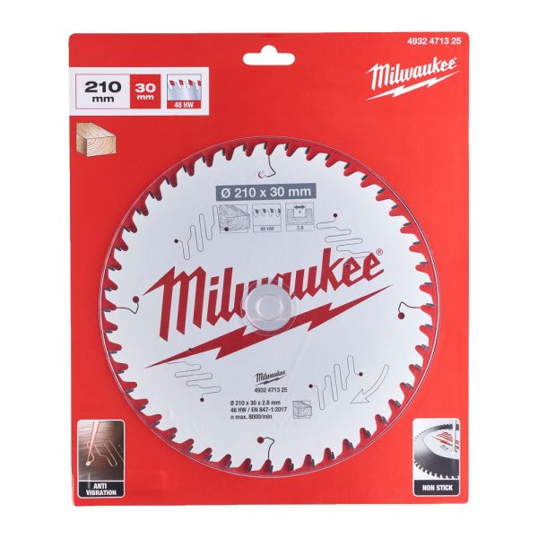 MILWAUKEE - 210mm Δίσκος Ξύλου για επαναφορτιζόμενα δισκοπροίονα πάγκου (48 δόντια)
