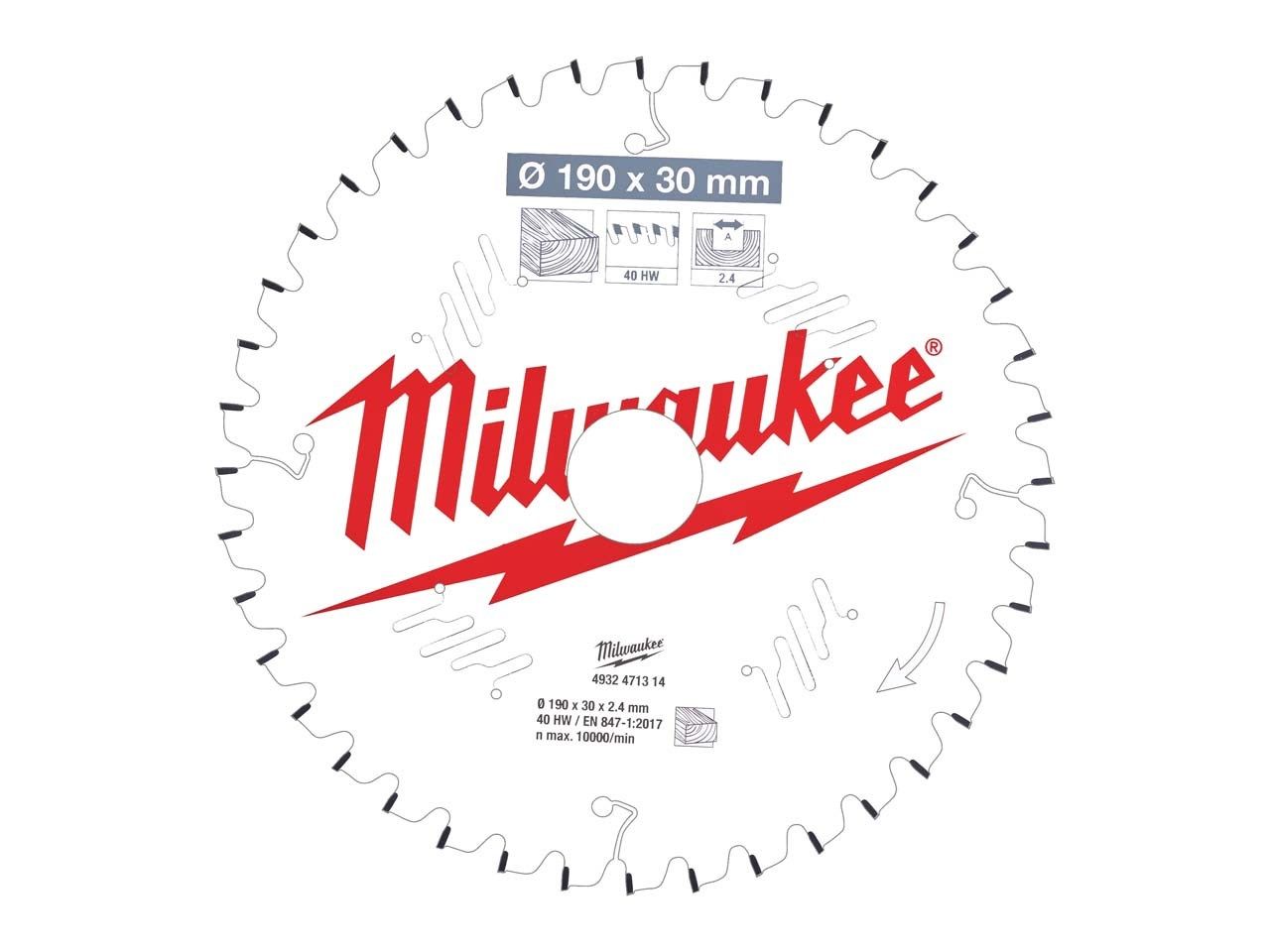 MILWAUKEE - 190mm Δίσκος Ξύλου για επαναφορτιζόμενα δισκοπροίονα χειρός (40 δόντια)